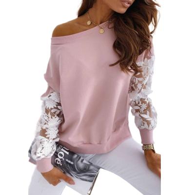 China Wholesale QUICK DRY Women O-neck Sweater Tops With Lace Long Sleeves Comfortable Lace Fashion Casual Quilted Fleece for sale