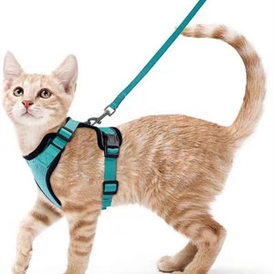 China Black Pet Reflective Escape Proof Small Air Mesh Vest Adjustable Cat Harness With Leash for sale