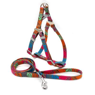 China Bohemian Sale Amazon Canvas Pet Reflective Warm Adjustable Halter Vest Printed Step In Dog Harness And Leash Set for sale