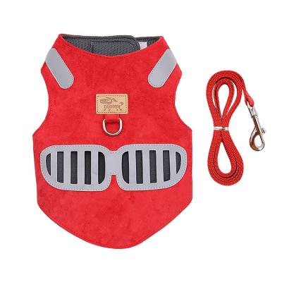 China New Reflective Suede Dog Clothes Leash Set Mesh Puppy Vest Adjustable Reflective Breathable Pet Cat Harness for sale