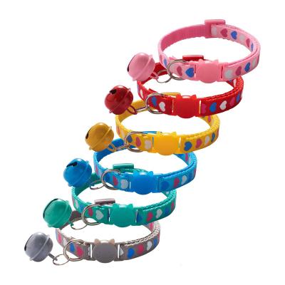 China Manufacturer Wholesale Dog Colorful DETACHED Love Pattern Printed Adjustable Pet Cat Collar With Bell for sale