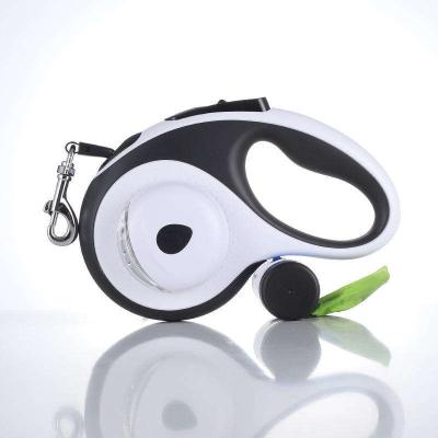 China New Sustainable Led Pet Running Lead Flashlight Automatic Retractable Dog Leash With Poop Bag Dispenser for sale