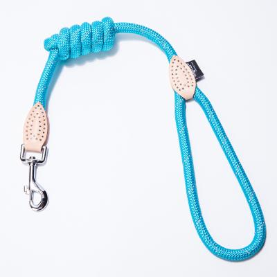 China New Pet Round Rope Reflective Strong Lead Heavy Duty Running Dog Leash Large With Leather Patch for sale