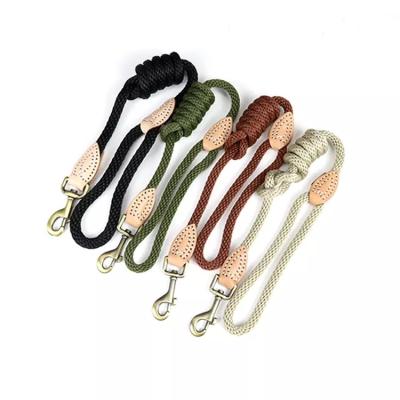 China Custom Pet Supplies Braided New Leather Nylon Leash Rope Durable Large Dog Running Round Leash for sale