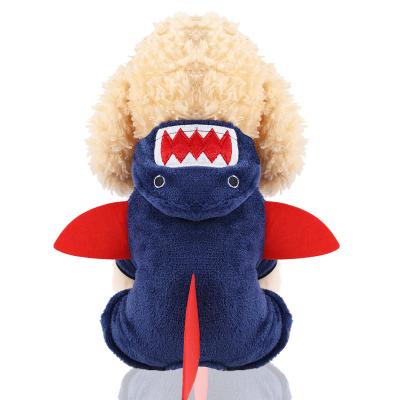 China Autumn Clothes Coral Fleece Cartoon Dog Puppy Overalls Coats Winter Jackets Pet Shark Stocked Warm Hoodies for sale