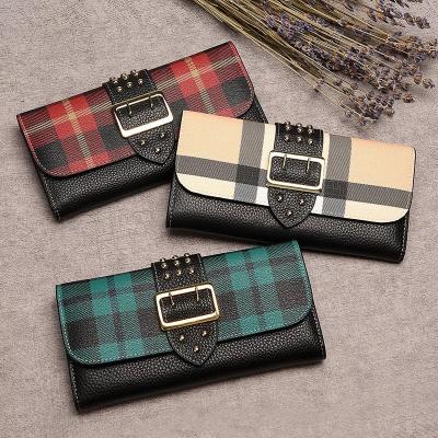 China 2018 NATIONAL Hotsale China Manufacturer Leather Premium Woman Wallet Brand Grid Printing Pattern Design for sale