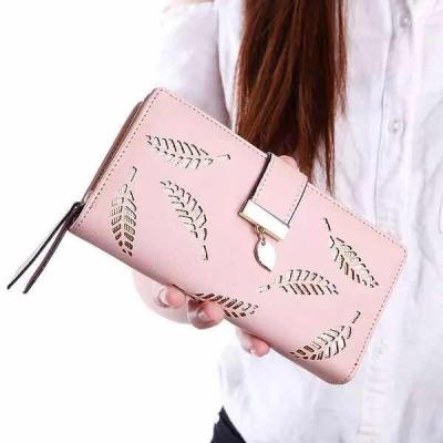 China Daily Use 2018 Korean Women's Wallet Fashion Purse With Cavity Leaves Zipper Button Wallet Card Bag for sale