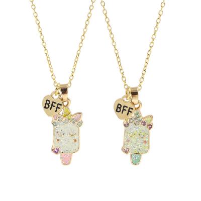 China High Quality 2pc Hot Sale Fashion Kids Best Friends Necklace Alloy Drip Oil Children Cat Pendant Necklaces New for sale