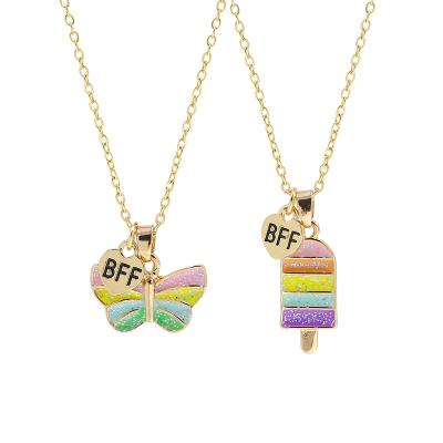 China Hot Selling Fashion High Quality Gold Best Friends Jewelry Sets Cute Enamel Colorful Butterfly Necklace Pendant Jewelry For Kids for sale