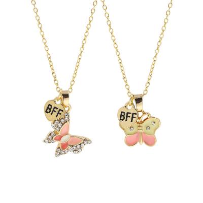 China High Quality 2Pcs/Set Butterfly Best Friends Necklace Pendant Chain Exquisite Fashion Jewelry Charm Gifts For Girl Daily Accessory for sale