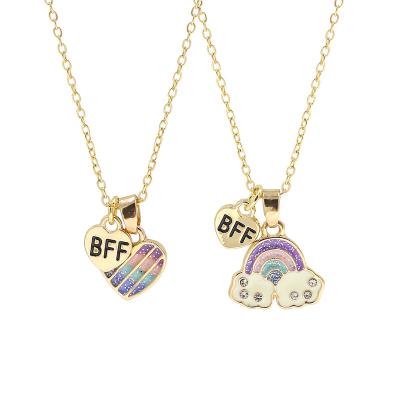 China High Quality Top Ranking 2pcs/Set Rainbow BFF Necklaces Best Friend Jewelry Heart Pendant Kids Necklace Forever for sale