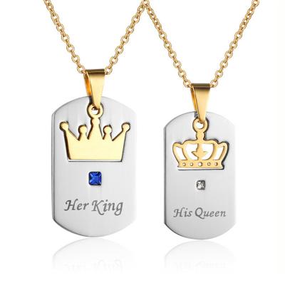 China High Quality His King His Queen Necklace Titanium Stainless Steel Jewelry Necklace De Pareja Crown Pendant His Queen Necklace for sale