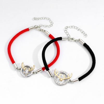 China High Quality Bracelet Set Gold Plated Deer Charm Mens Womens Punk Jewelry Gift Black Zircon To Keep Me In Your Heart Pearl And Gold Bracelet for sale