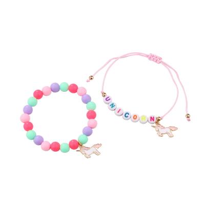 China Hot Selling 2pcs/Set High Quality Kids Cute Unicorn and Colorful Bead Bracelets Jewelry for Couples and Best Friend Tiny Bead Bracelet for sale