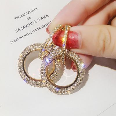 China 2022 High Quality Fashion Circle Earrings Double Needle Jewelry S925 Diamond Women Shiny Drop Earring Statement Trendy Silver Korean Rhinestone for sale