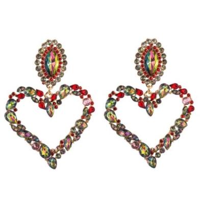 China High Quality European Mixed Multicolor Stone Stud Earrings Mixed Multicolor Stone Diamonds Zircon Heart Women's Shining Stud Earrings for sale