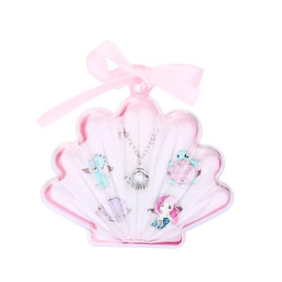 China High Quality Top Selling Shell Box Children Ring and Necklace Jewelry Set Cute Pearl Enamel Color Children Jewelry Set Zinc Alloy 40.68g Box for sale