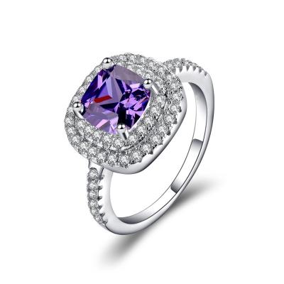 China 2022 Hot Selling Amazon Amazon High Quality Rose Violet Zircon Fashion Ring 925 Sterling Silver Jewelry Rings For Women for sale