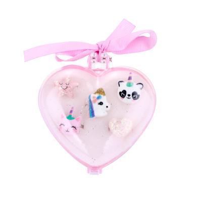 China Children Ring Set New Arrival 5Pcs High Quality Heart Box Unicorn + Princess Rings Accessories Resin Cat Animal Design Star Heart for sale