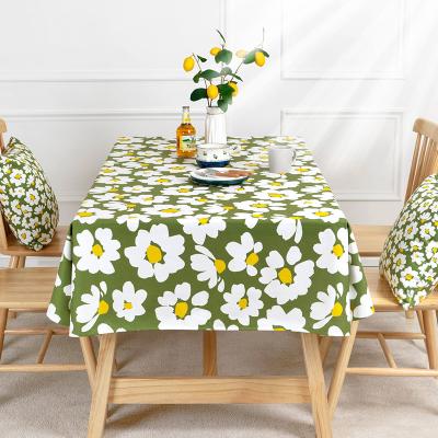 China Waterproof custom 100% green flower printing polyester tablecloth table skirt for sale