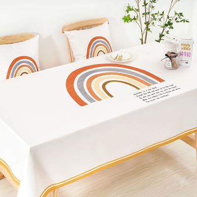 China Best Selling Seasonal Tablecloth Waterproof 140X200 Rectangular Retro Rainbow Tablecloth Waterproof Polyester Linen Table Cloth for sale