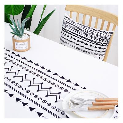 China Hot Selling Black And White Printed Bohemian Tablecloth Rectangular Waterproof Pastoral Farmhouse for sale