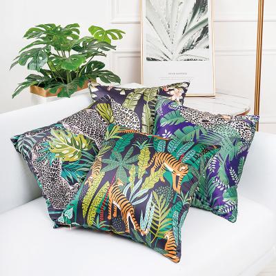 China Custom Printed Jungle Leopard Waterproof Satin Cushion Cover Pillow Case 40x40 for sale