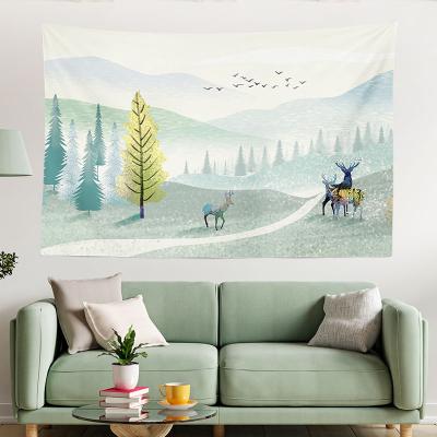 China Home Simple Decoration Fabric Tapestry Custom Logo Printed Cotton Polyester Fabric Natural Forest Landscape Wall Tapestry for sale