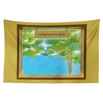 China Single View Window Sea Cloth Wall Bedside Bedroom Artwork Cool Artistic Decorative Cloth Hanging Small Tapestry for sale