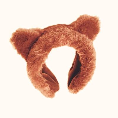 China Fashionable Faux Furry Fluffy Cat Ear Warm Girls Elastic Headband Earmuff Cute Women Make Up Face Wash Band Hair Accessories 2021 Winter for sale