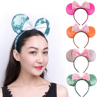 China 2021 new style cartoon Minnie headband cute headband European and American ears sequined headband big bow Mickey headband for sale