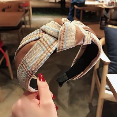 China New Style Ladies Hair Band Popular PU Leather Hole Tied Twill Fabric Face Wash Headband for sale