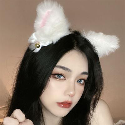 China Popular star with the same pattern of the ears three-dimensional headband cat simulation handmade plush bells bow headband for sale