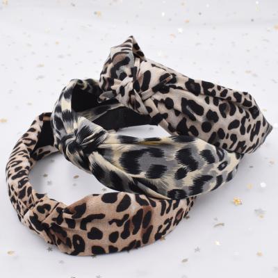 China Temperament net red ladies headband fashion leopard printing wide-brimmed cross-tied headband for sale