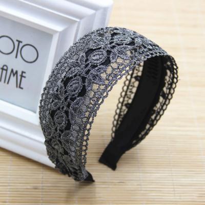 China 2021 popular new fashion gold edge and leaf lace wide headband ladies face wash headband for sale