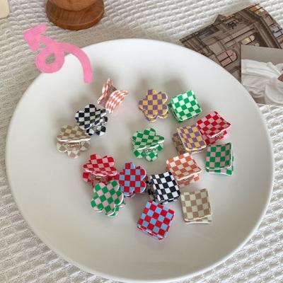 China Fashionable Colorful Checkerboard Mini Flower Square Hair Hooks Catches Girl Bang Hairpin Edge Hair Clip for sale