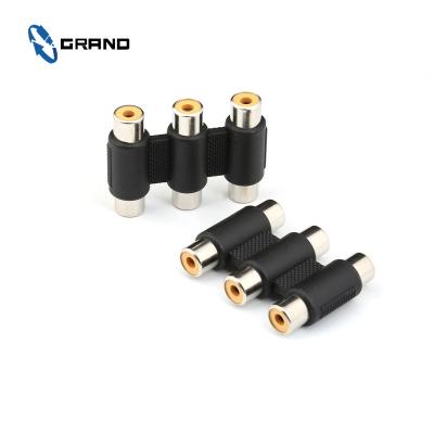 China Audio Cable 3 RCA Female To F Connector Gold Plated Audio Video Coupler Connector for sale