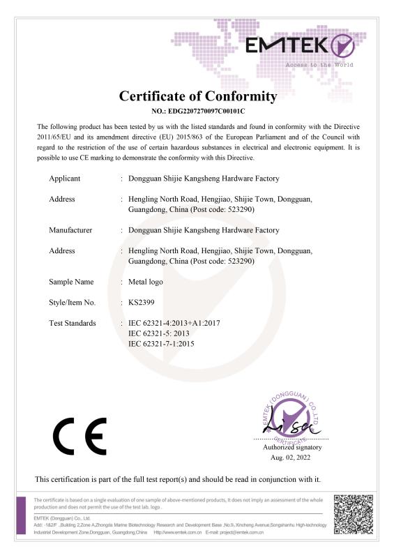 CE - Dongguan Kangsheng Hardware Factory