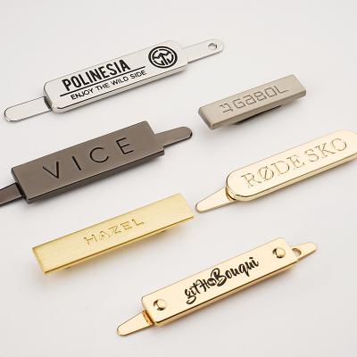 China Custom Rectangle Metal Logo Label Plates Bag Brand Name Rectangle Metal Tags Gold for sale