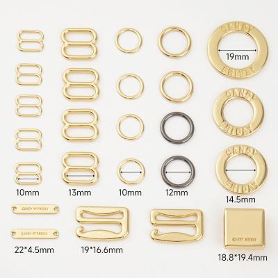 China Logo Customer Logo Metal Label Bikini Connector for 8 Sliders Buckle O Rings G Buckle for sale