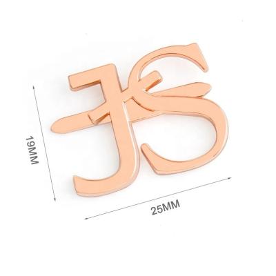 China Direct Customized Metal Plate Logo Superior Rose Gold Letters Tag For Handbags for sale