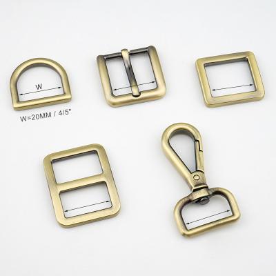 China 20mm Dog Snap Hook Brushed Bronze Metal D Ring Adjustable Strap Pin Buckle for Handbags for sale