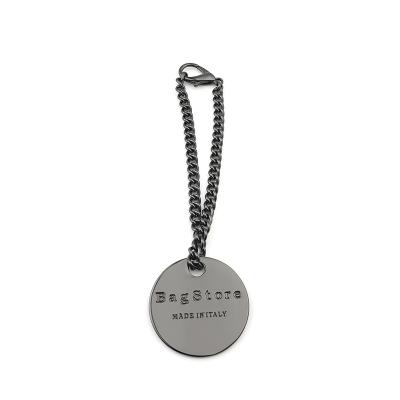 China Custom Logo Metal Hanging For Handbag Metal Logo Round Metal Tags Gunmetal Engraved for sale