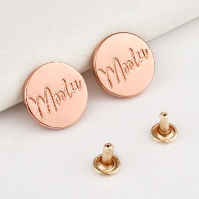 China Round Metal Rivet Logo Tag For Handbag Zinc Alloy Custom Rivet Buttons Metal Logo Label Te koop