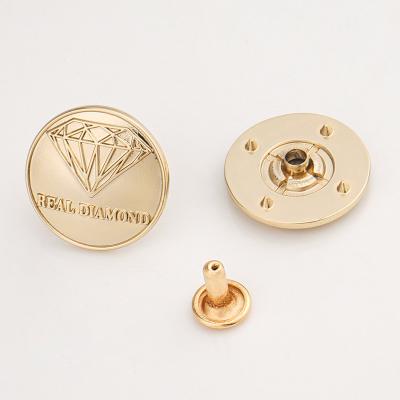 Cina Custom Logo Metal Clothing Label Rivet Plated Gold Button Shape Metal Logo Tag Rivet Back in vendita