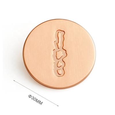 China Custom Logo Round Metal Tag Design Rose Gold Name Plate For Handbags Customized Size for sale