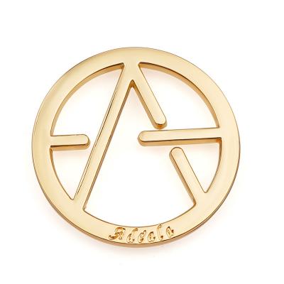 China Handbag Accessories Luxury Gold Plated Round Metal Tag with Custom Fixation Screws for sale