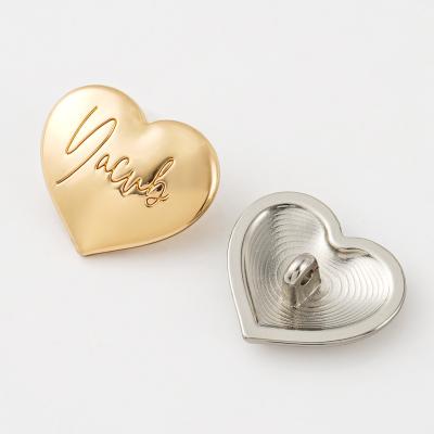 China Zinc Alloy Gold Color Heart Shape Custom Logo Sewing Loop Shank Button for Garment for sale