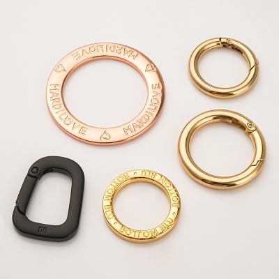 China Handbags Hardware Gate Spring Keyring Clasp Engraved Logo O Ring and Customized Shape for sale