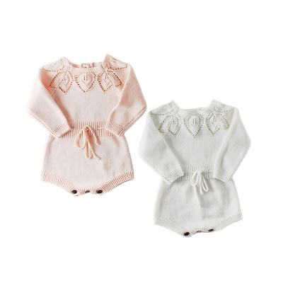 China Breathable Spring Baby Clothes Girls Pink Romper Autumn Long Sleeve White Baby Girl Knit Hollow Out Rompers Toddler Jumpsuit Baby Clothes for sale